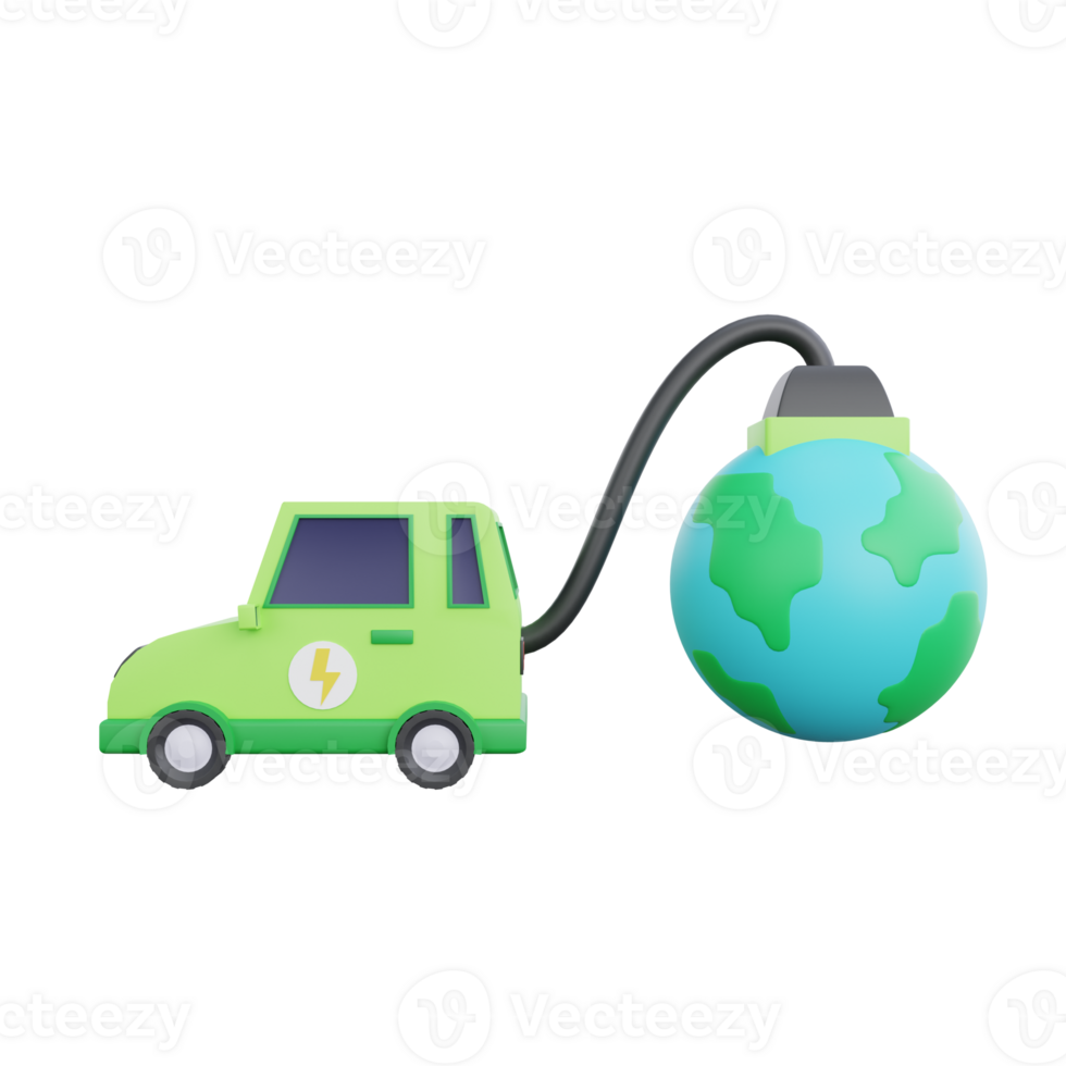 3d framställa eco bil med jord laddning ekologi begrepp png