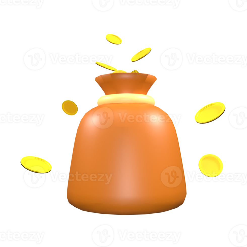 3d illustration of a money bag with coins png