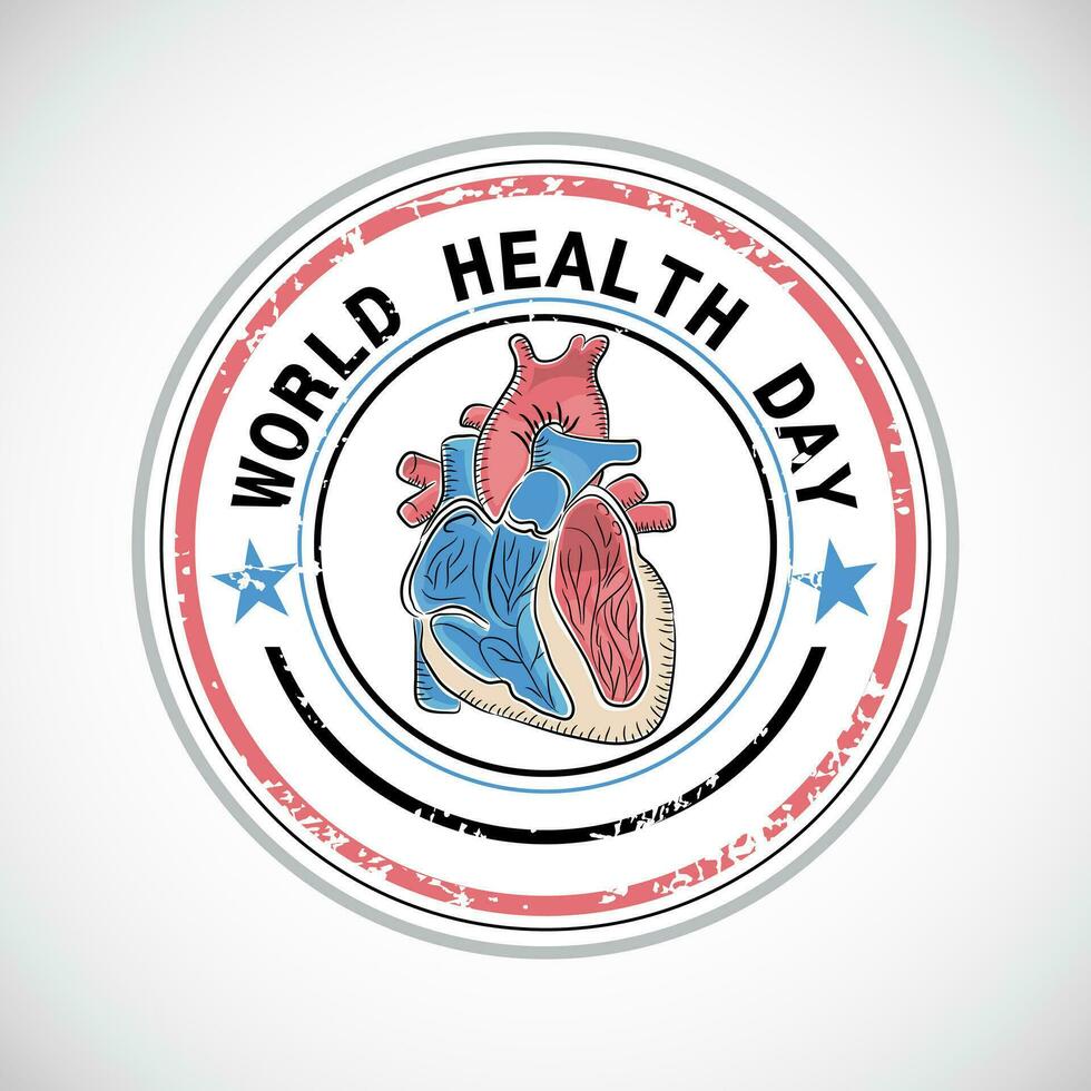 World Health Day concept with illustration of red heart and heart beats on medical background. vector