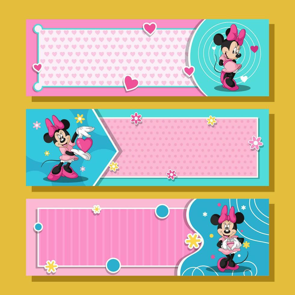 Mouse Girl Horizontal Banner Collection vector