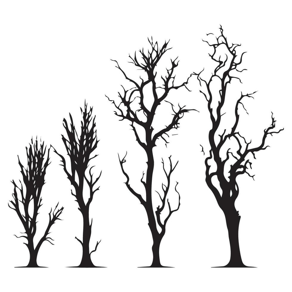 Dead trees vector silhouette. Death trees in winter season silhouette.