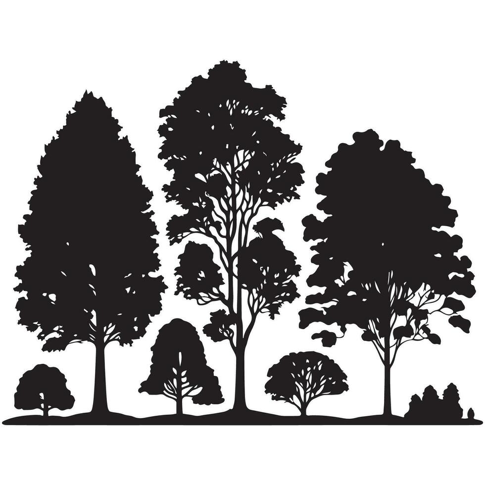 Group of trees silhouette. Tree silhouette vector. vector