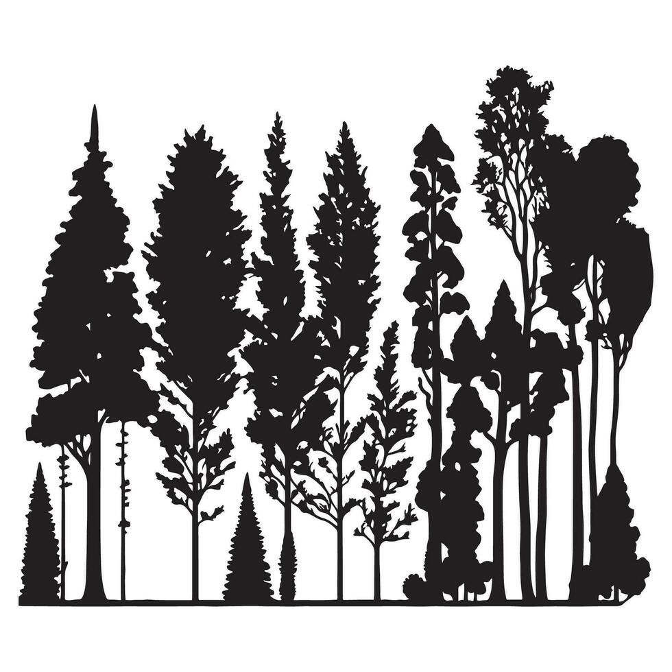 Group of trees silhouette. Tree silhouette vector. vector