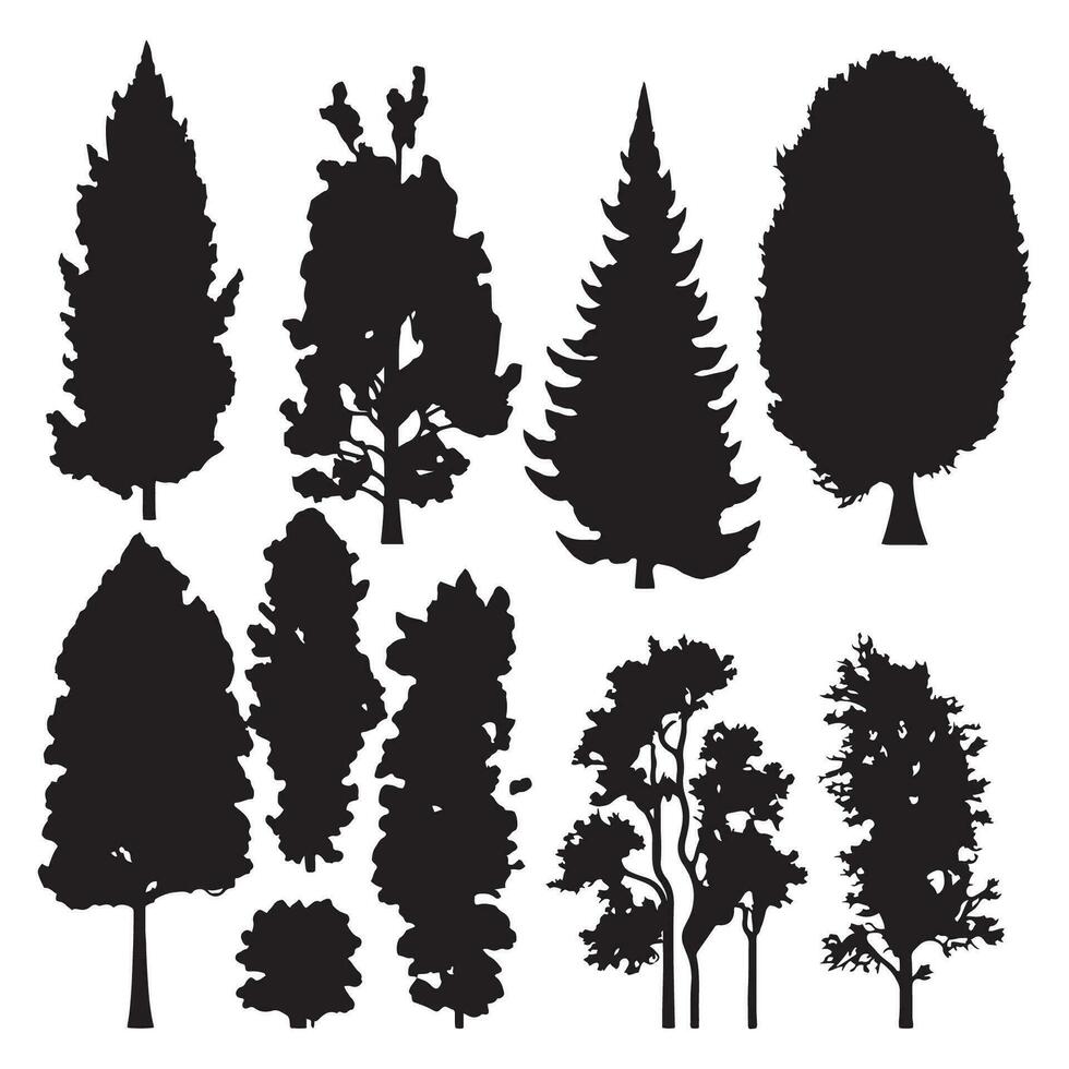 grupo de arboles silueta. árbol silueta vector. vector