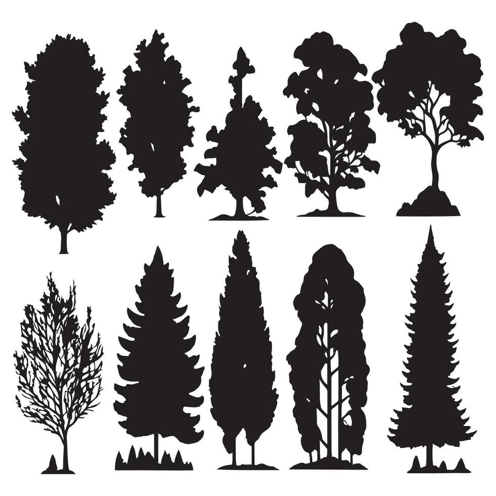 grupo de arboles silueta. árbol silueta vector. vector