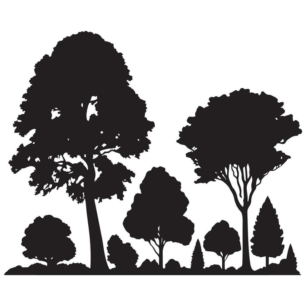 Group of trees silhouette. Tree silhouette vector. vector