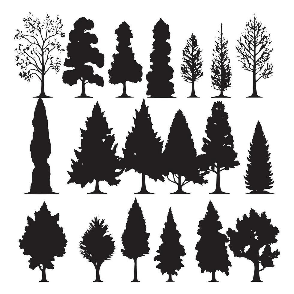 Group of trees silhouette. Tree silhouette vector. vector