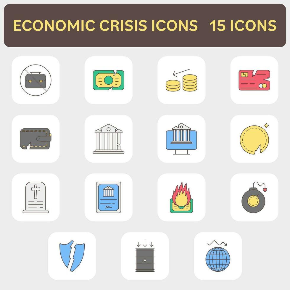 económico crisis icono conjunto vector