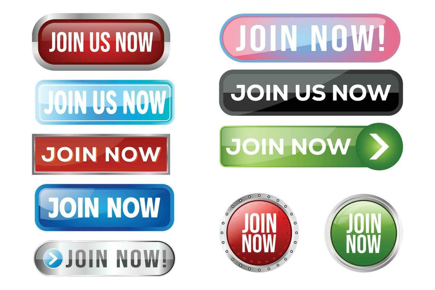 unirse ahora botón, unirse ahora insignia, unirse ahora etiqueta vector ilustración con 3d lustroso estilo, empujar botón, realista, brillante botón, bandera ilustración