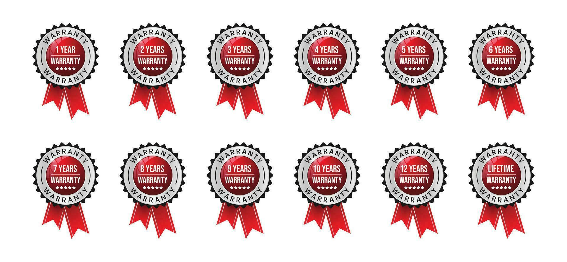 warranty set icons from 1 year to 12 years and lifetime stamp with glossy 3d realistic certificate of warranty seal, badge, stamp, sticker,  logo, icons, symbol, labels, patch, vector illustration