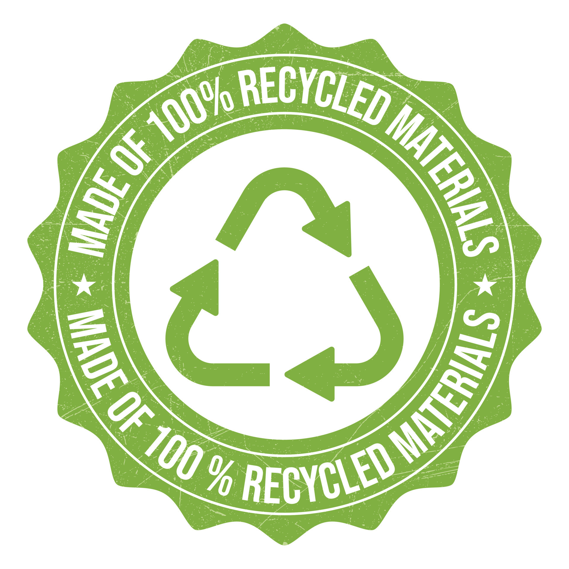 hecho de 100 por ciento reciclado materiales insignia, estampilla, logo