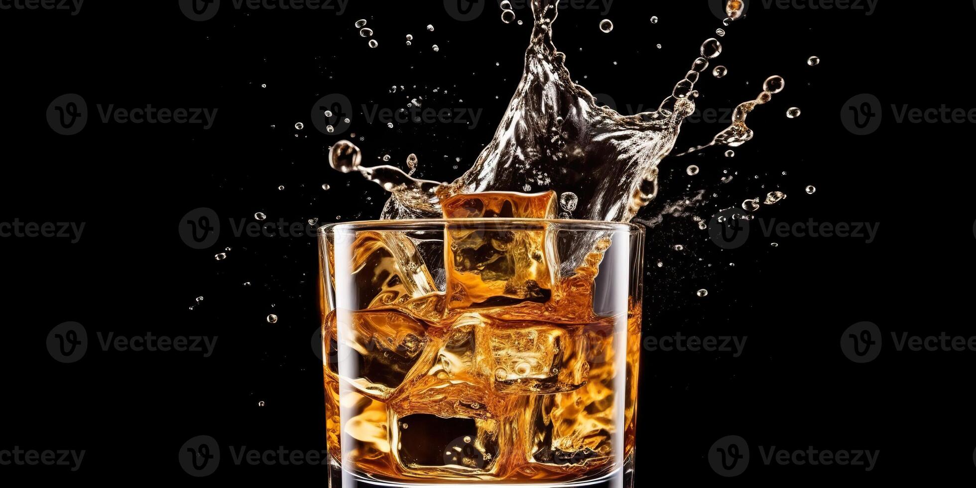 . . Glass of whiskey with ice cubes on plain background. Can be used for bar cocktail promotion. Gentleman drink. Graphic Art photo
