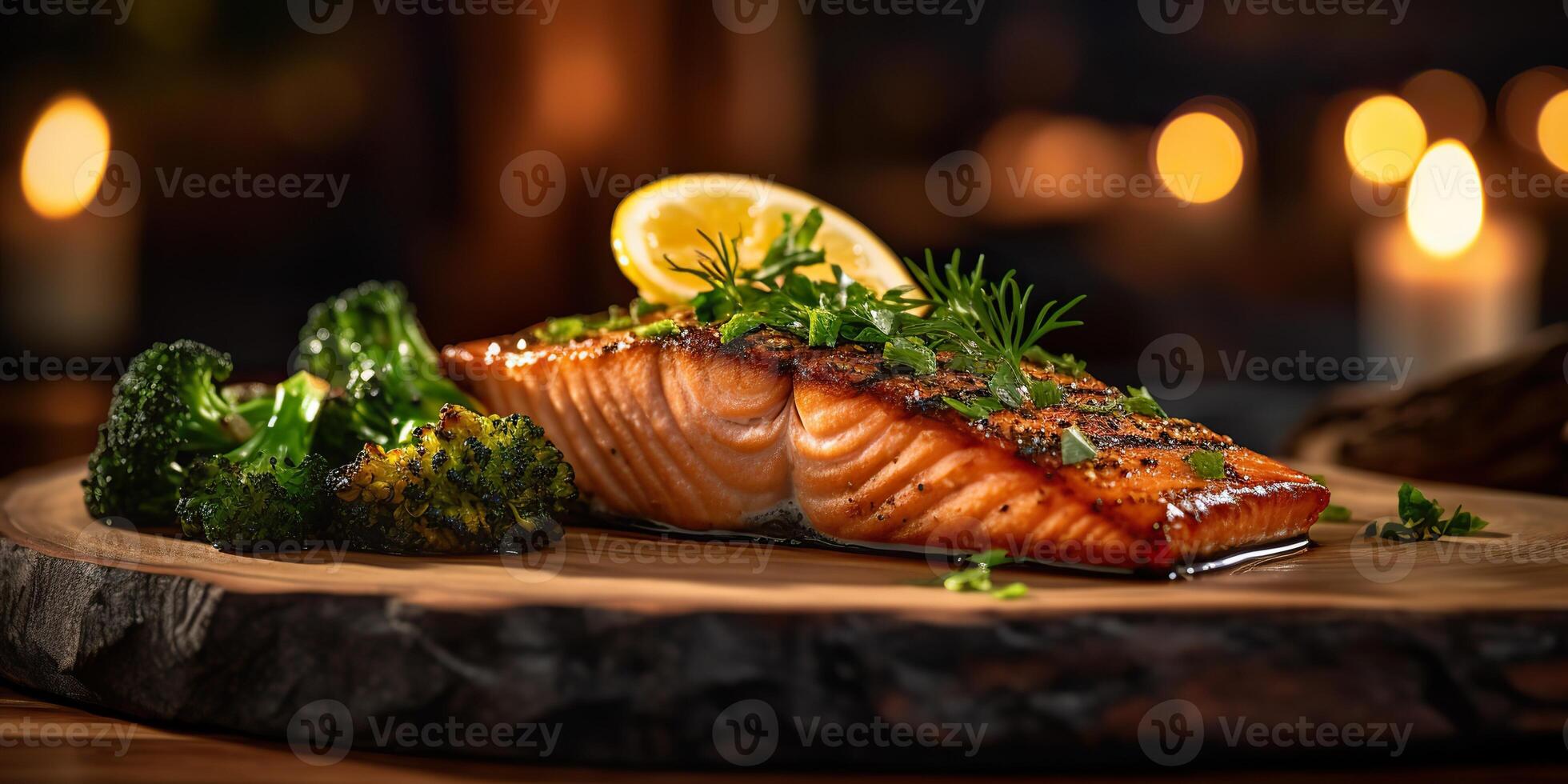 . . Photo illustration of bbq grilled fresh baked steak salmon with salad. Graphic Art