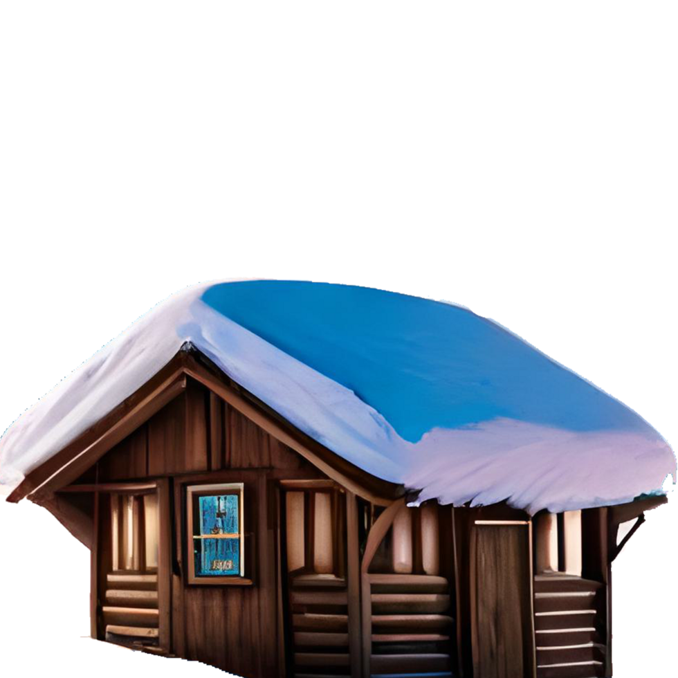 Flucht zu ein schneebedeckt Hütte generativ mit ai png