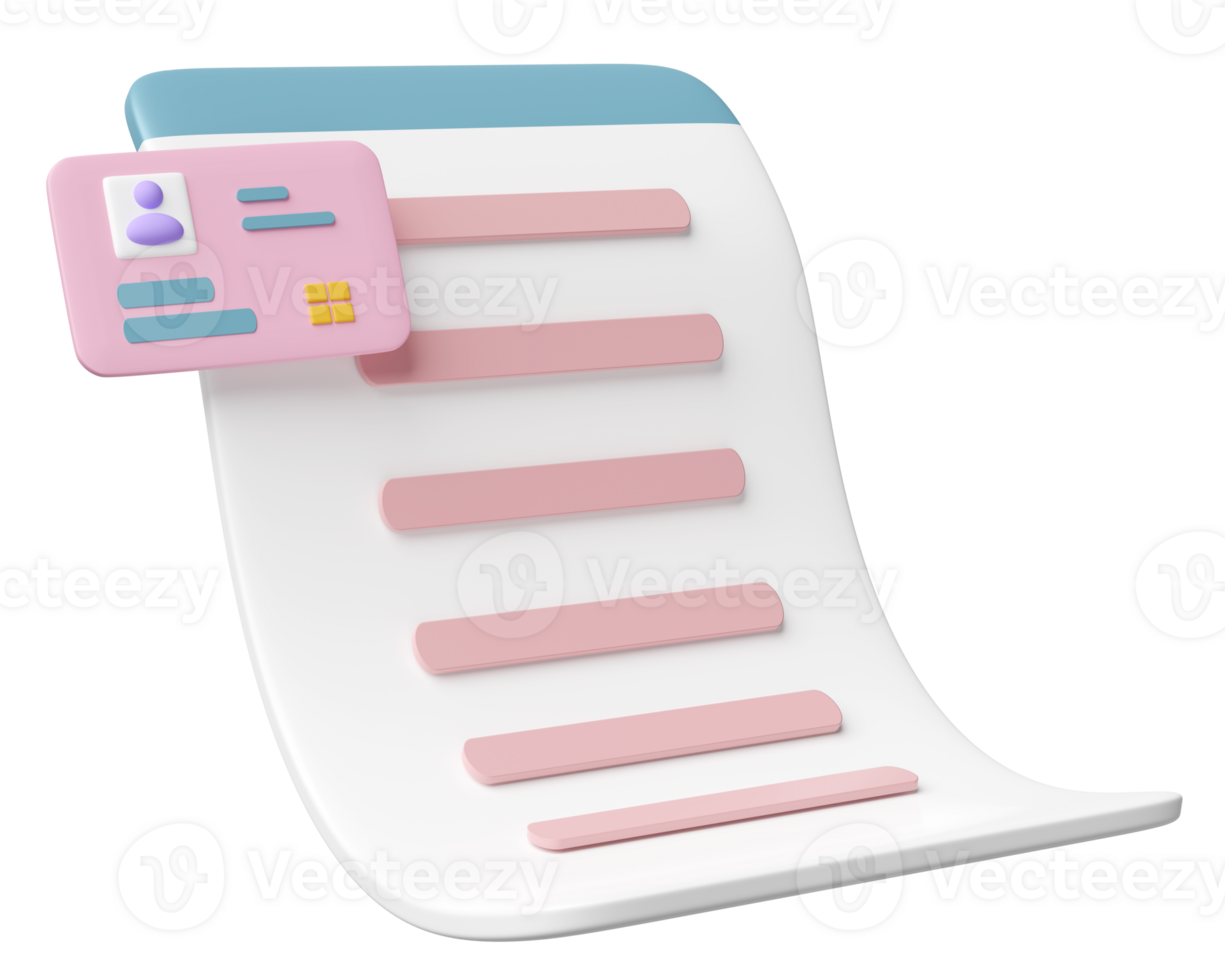 3d Id card with checklist paper, clipboard isolated. recruitment staff, human resources, job search, job application concept, 3d render illustration png