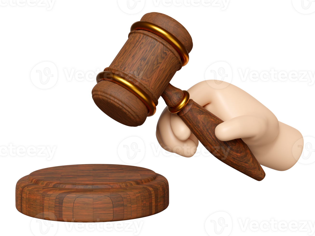 3d wooden judge gavel, hand holding hammer auction with stand isolated. law, justice system symbol concept, 3d render illustration png