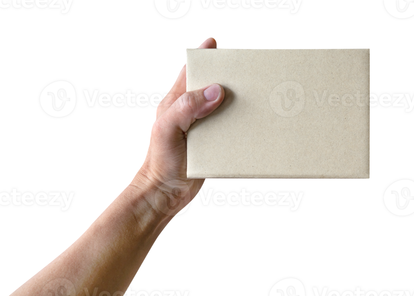 Hand holding paper box give gift isolated png