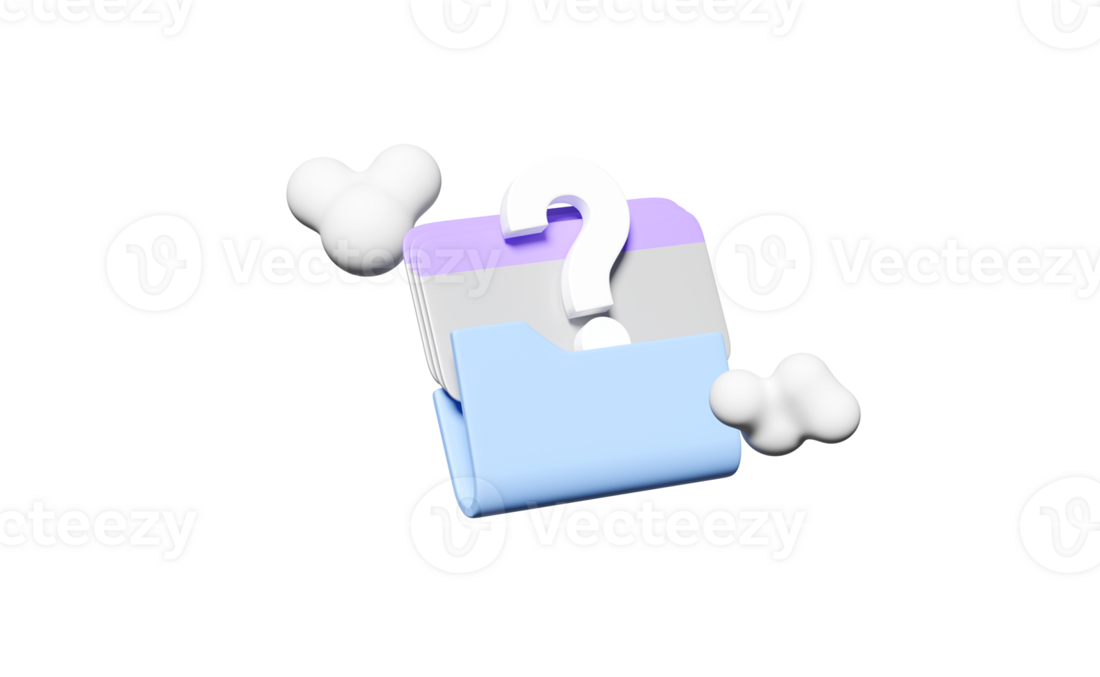 3d question marque symbole icône avec dossier, nuage espace de rangement isolé. espace de rangement télécharger, Les données transférer, centre de données lien réseau png