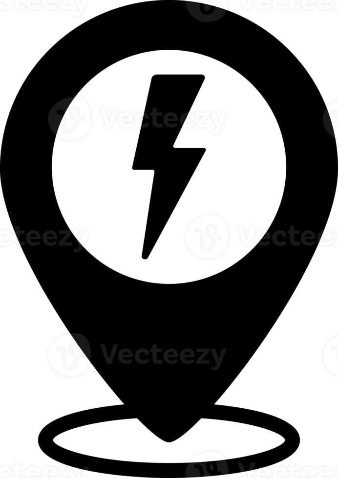 black and white pin of charging station location electric car simple flat icon png