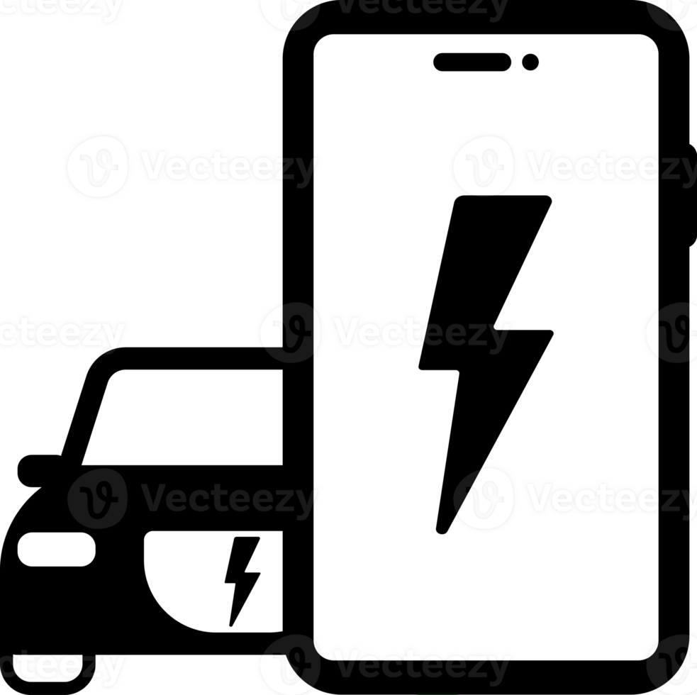 black and white electric car application on mobile phone simple flat icon png