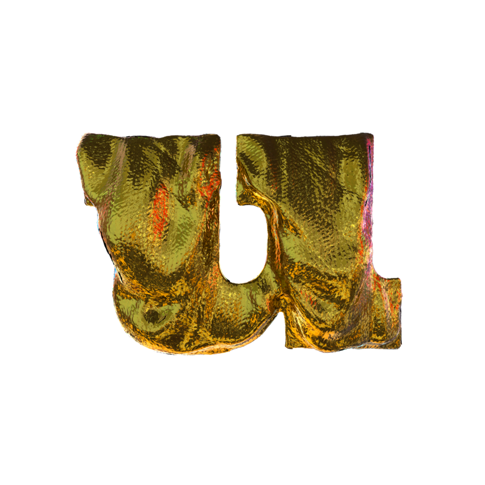 Letter U - Gold 3D letters.  For your graphics and digital arts needs. png