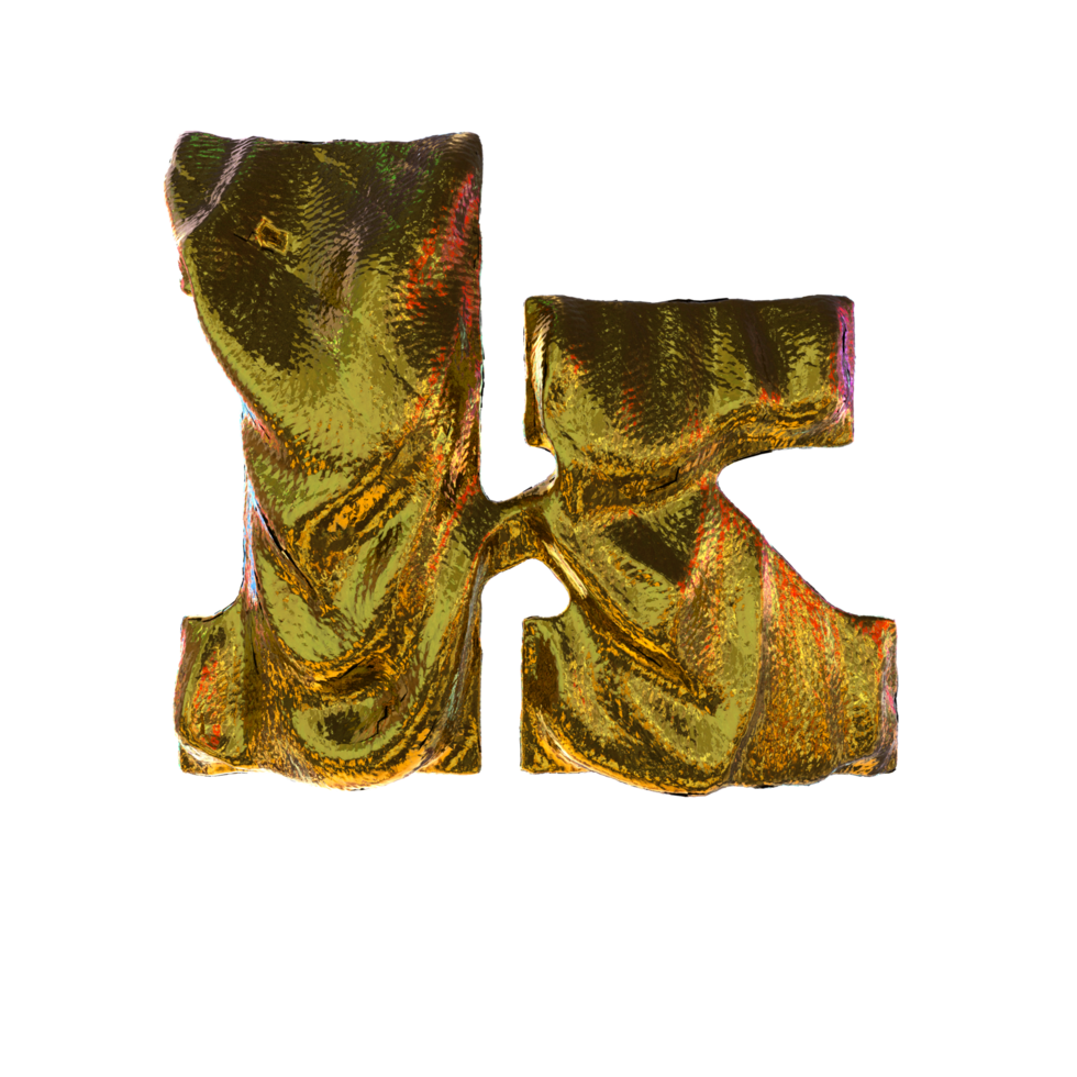 Letter K - Gold 3D letters.  For your graphics and digital arts needs. png
