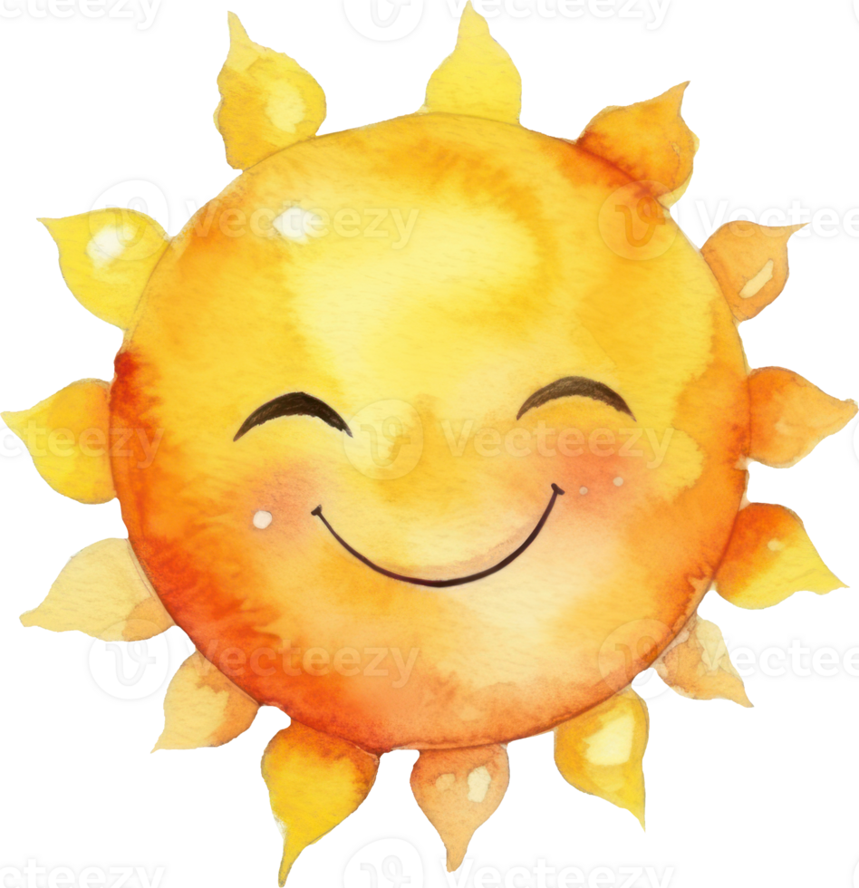 schattig zon tekenfilm waterverf illustratie. ai gegenereerd png