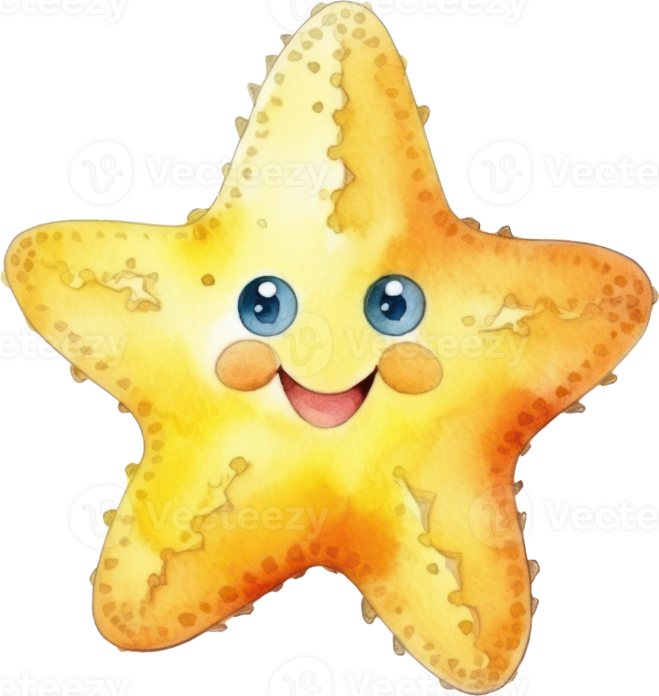 estrella de mar acuarela ilustración ai generado png