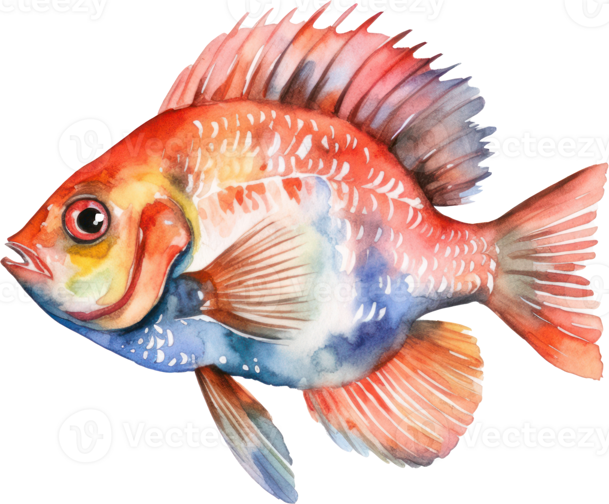 Colorful Fish Watercolor Illustration AI Generated png