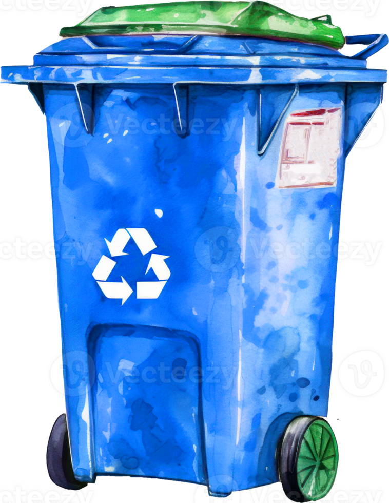 Blue Recycle Bin Watercolor Illustration. png