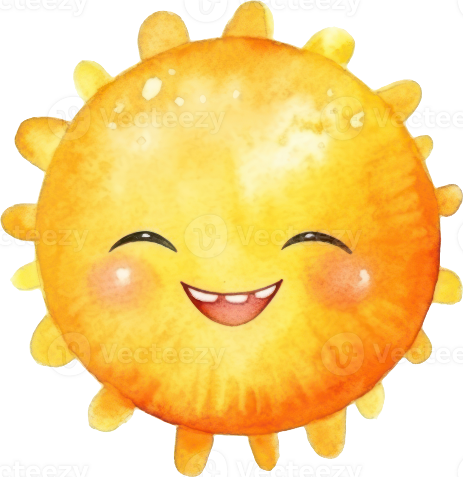 mignonne Soleil dessin animé aquarelle illustration. ai généré png