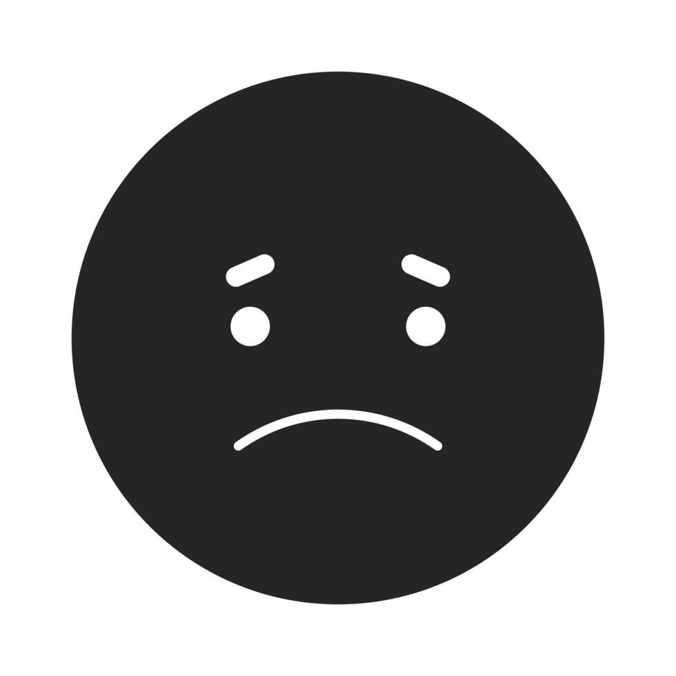 Dark mode sad emoticon flat monochrome isolated vector icon. Emoji expressing disappointment. Editable black and white line art drawing. Simple outline spot illustration for web graphic design