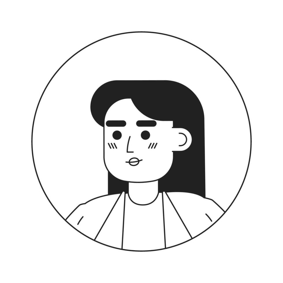 morena mujer empleado monocromo plano lineal personaje cabeza. confidente hembra oficina obrero. editable contorno mano dibujado humano cara icono. 2d dibujos animados Mancha vector avatar ilustración para animación