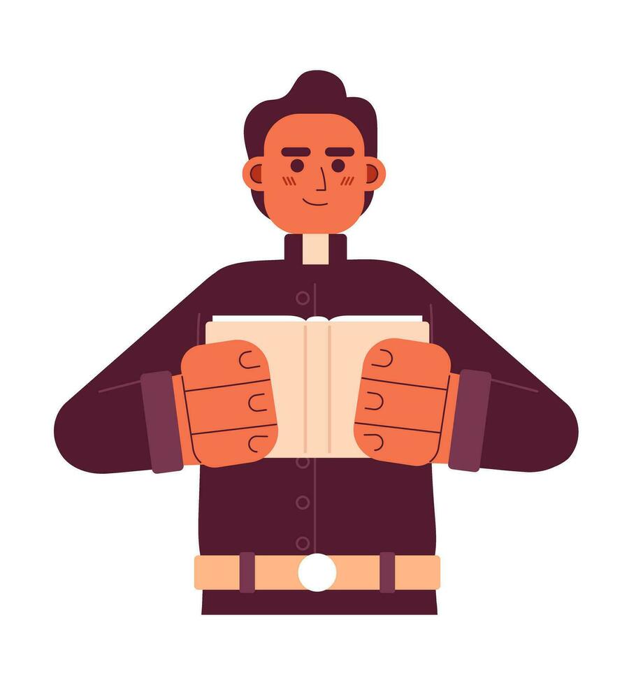 Catholic pastor holding bible semi flat colorful vector character. Young priest. Wedding minister. Editable full body person on white. Simple cartoon spot illustration for web graphic design