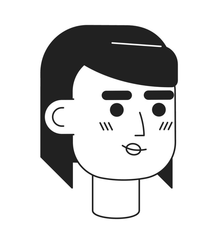 Brunette woman portrait monochrome flat linear character head. Beautiful female with black hair. Editable outline hand drawn human face icon. 2D cartoon spot vector avatar illustration for animation
