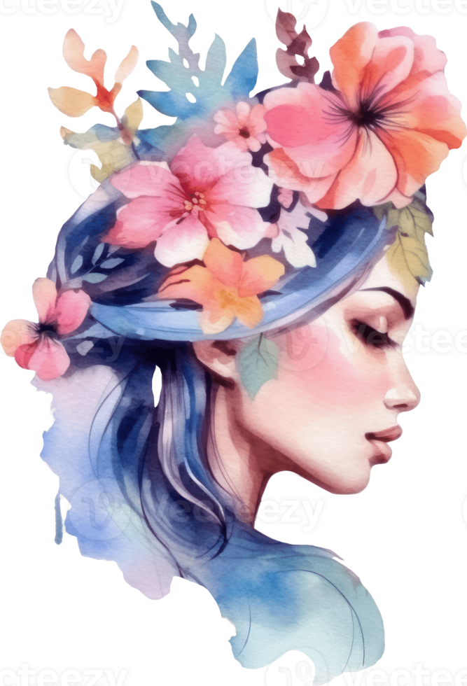 Woman and Flower Watercolor Illustration. png