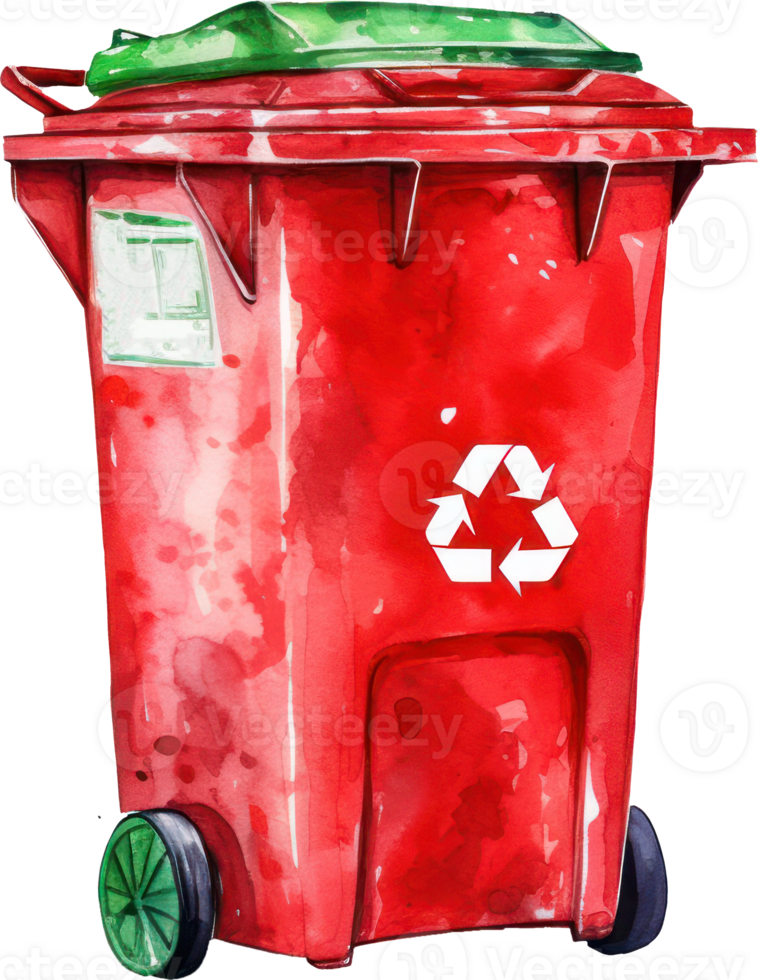 Red Recycle Bin Watercolor Illustration. png