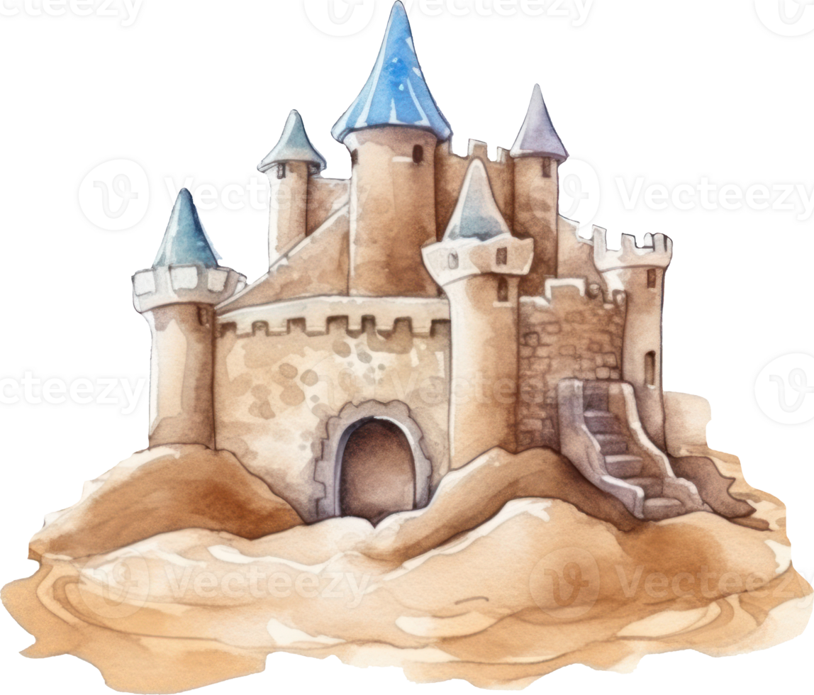 château de sable aquarelle illustration ai généré png