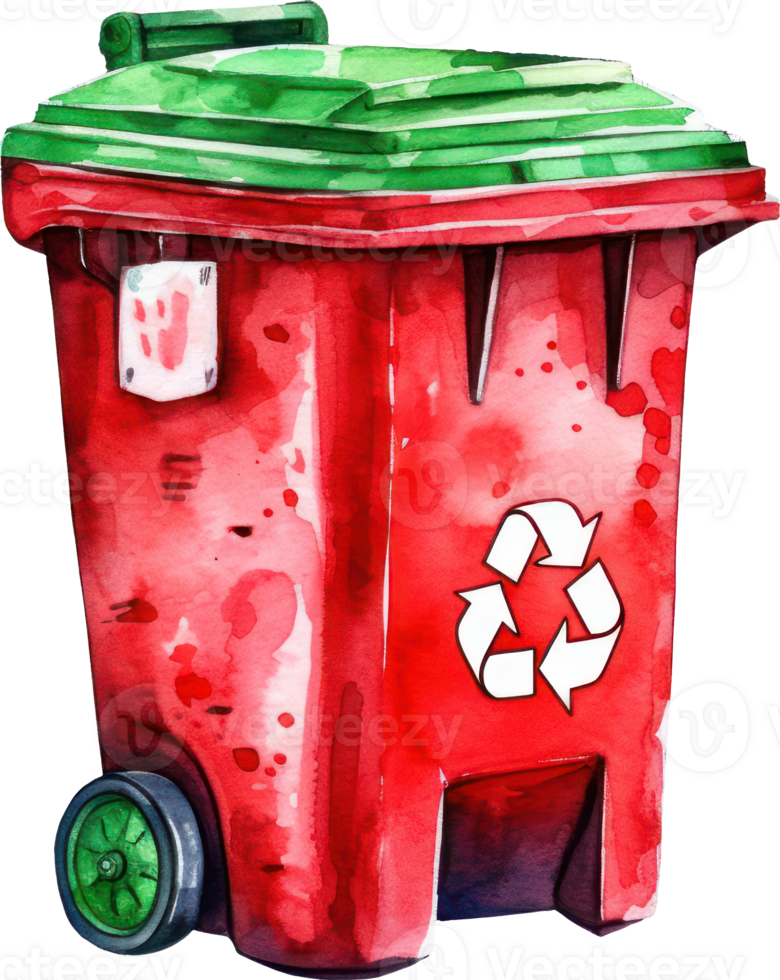 Red Recycle Bin Watercolor Illustration. png