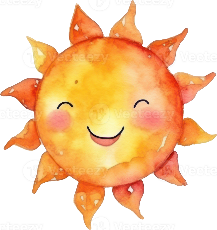 Cute Sun Cartoon Watercolor Illustration. png