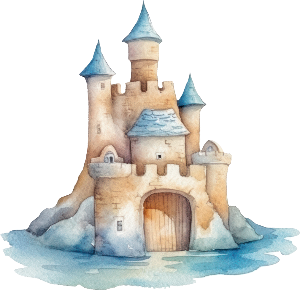 Sandcastle Watercolor Illustration AI Generated png