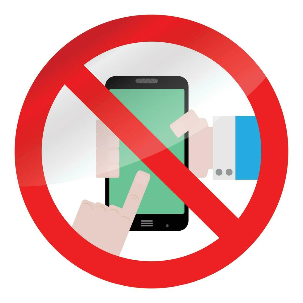 Ban use smarphone device. No phone zone sign prohibition. Vector illustration