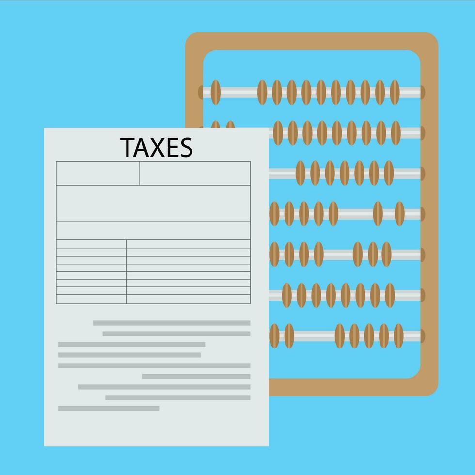 Calculation of taxes. Accounting money, tax forms, taxation and calculator. Vector illustration