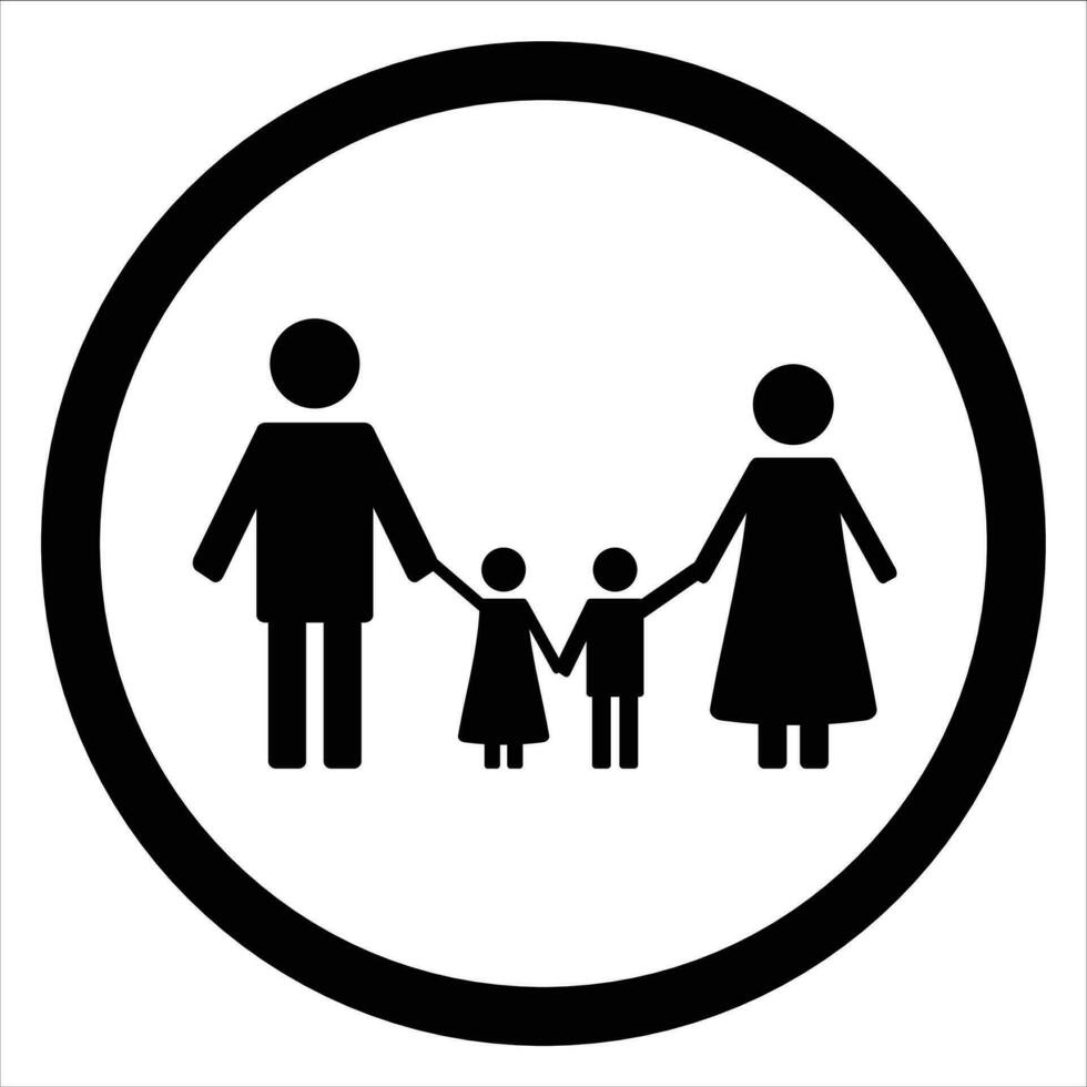 Happy family black silhouette icon. Children silhouette and family icon. Vector illustration