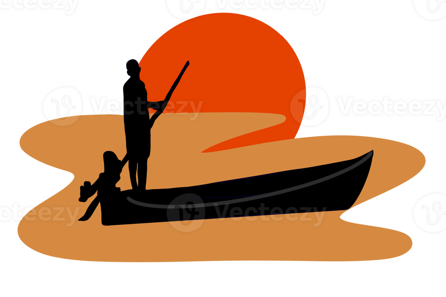 Fischerei Mann und Sonnenuntergang auf das Meer png