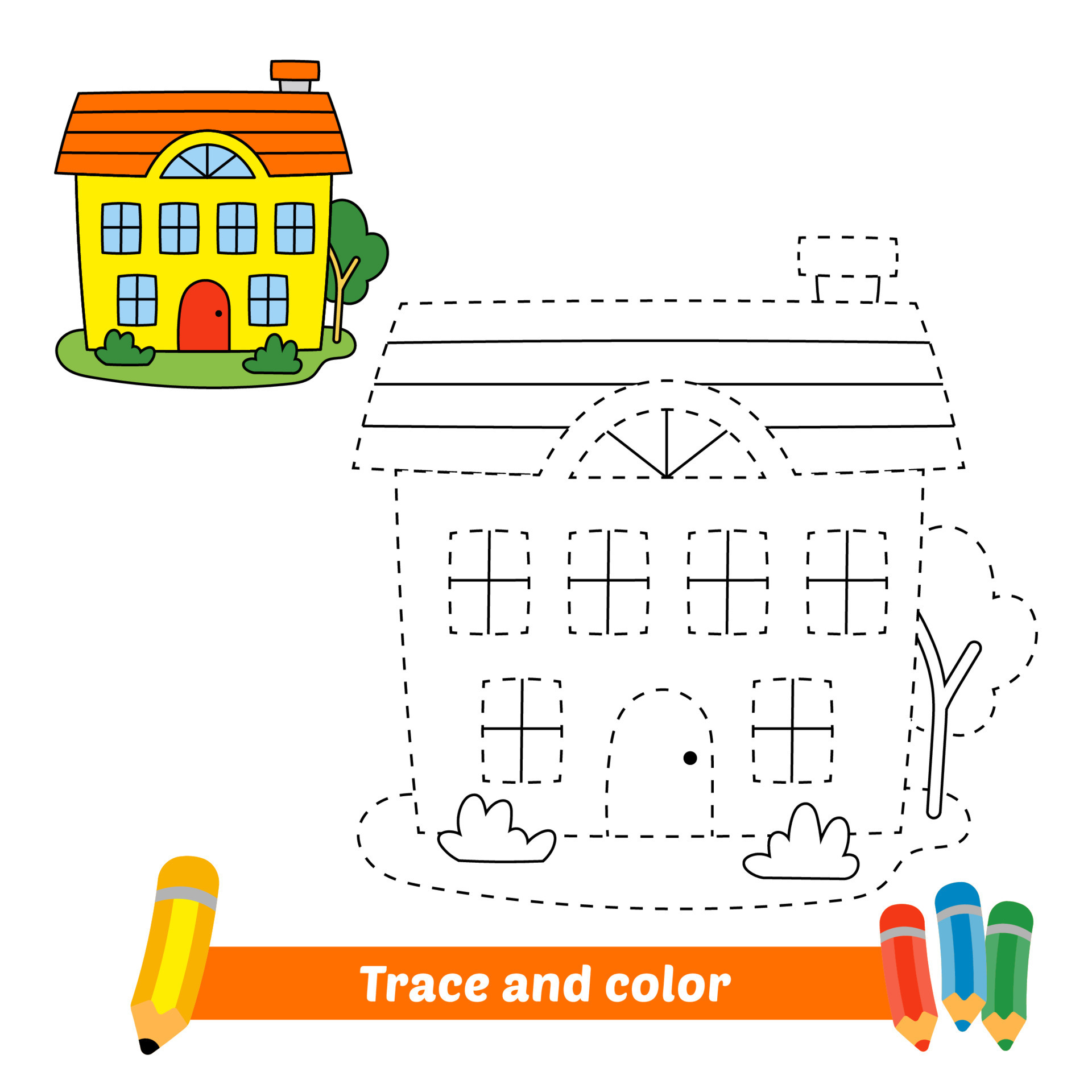 trace and color for kids, house vector 24700900 Vector Art at Vecteezy