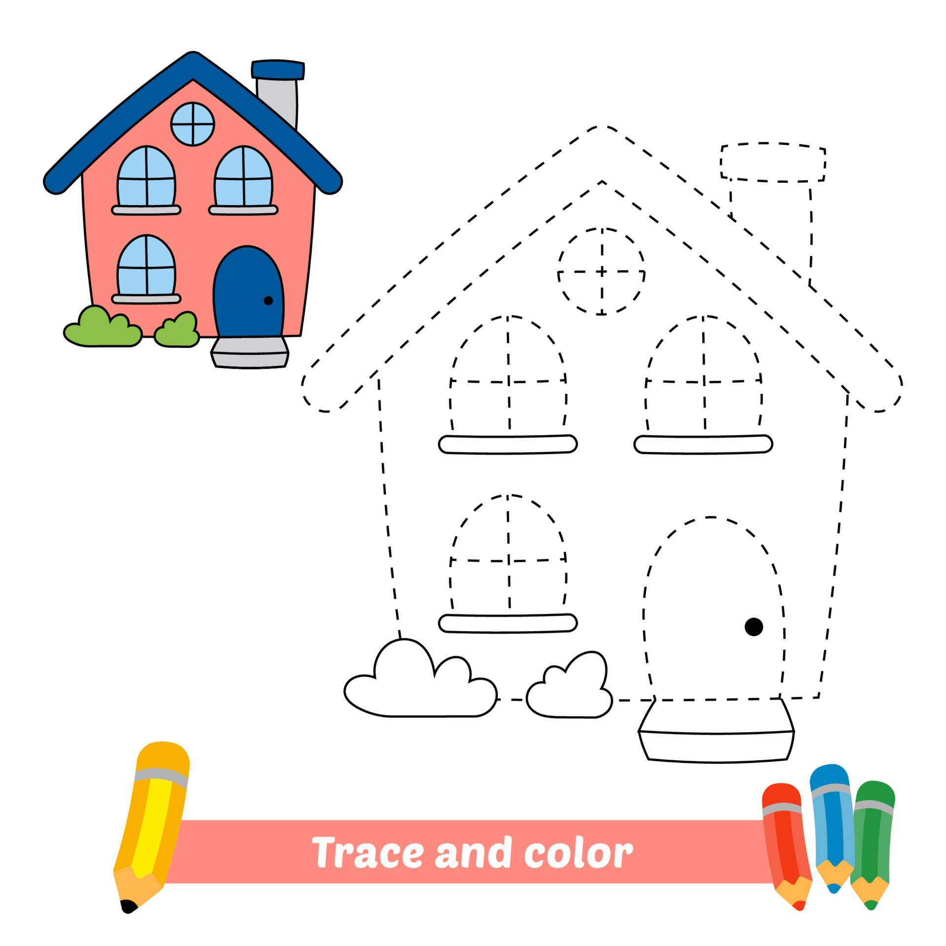 trace and color for kids, house vector 24700972 Vector Art at Vecteezy