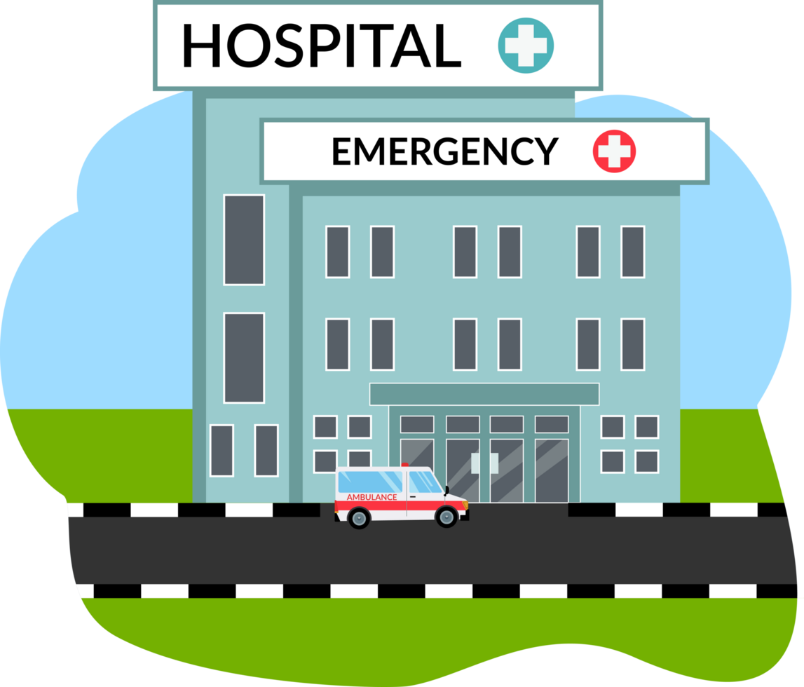 illustration hospital building and ambulance png