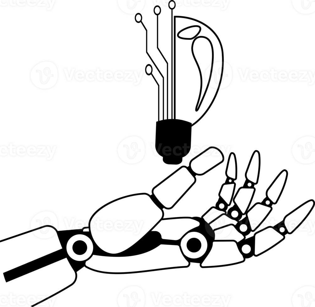 ai robot hand holding electronic light bulb png