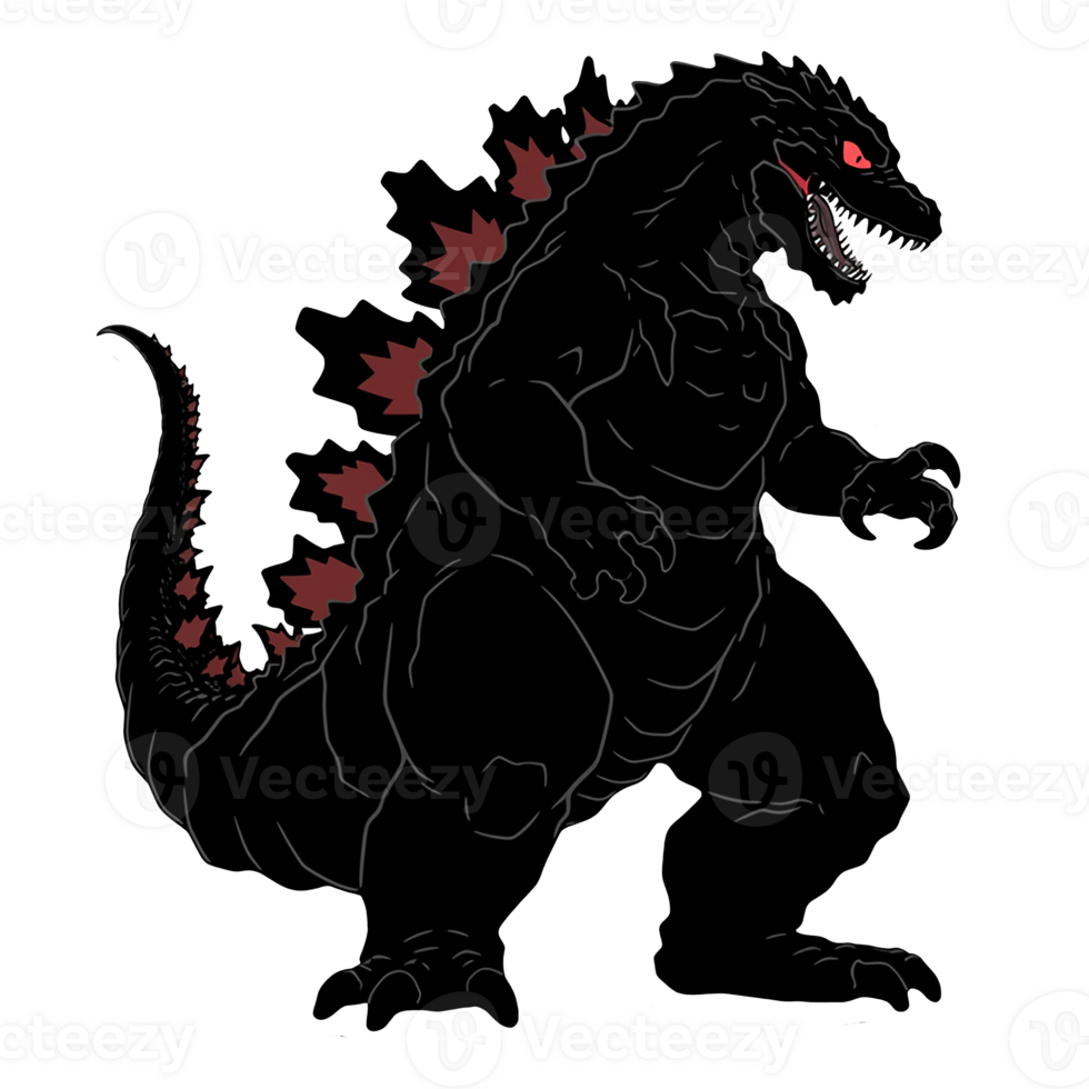 Godzilla isolated on transparent background, , digital illustration. png